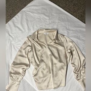Contempo Elegant Cream Satin Blouse